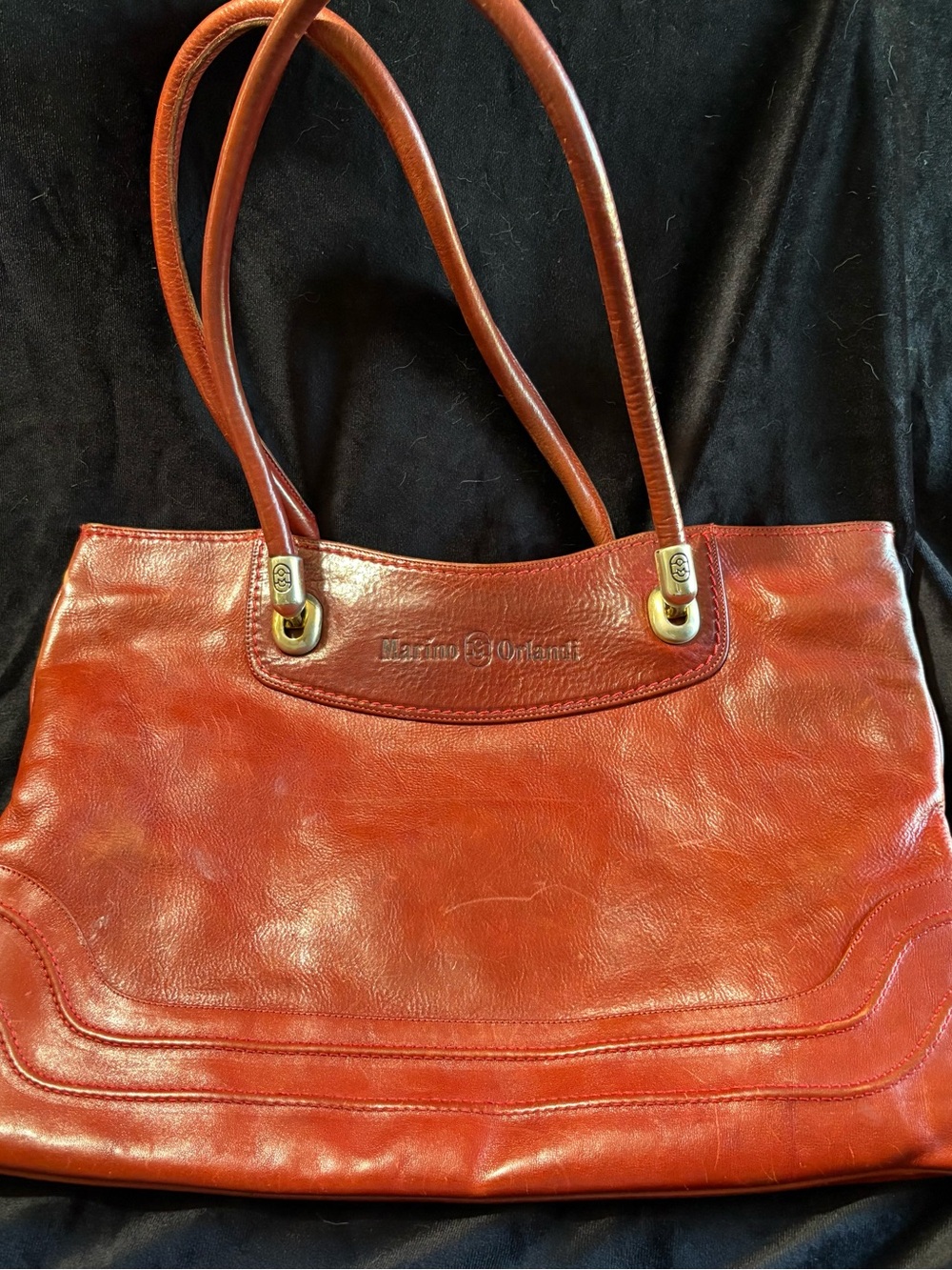 Marino Orlandi Red Leather Tote with Brass Accents